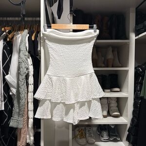 Forever21 White Textured Strapless Ruffle Mini Romper